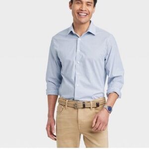 Men's Performance Dress Standard Fit Long Sleeve Blue Button-Down Shirt